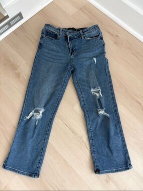 Kendall & Kylie Medium Blue Distressed Straight Leg Jeans